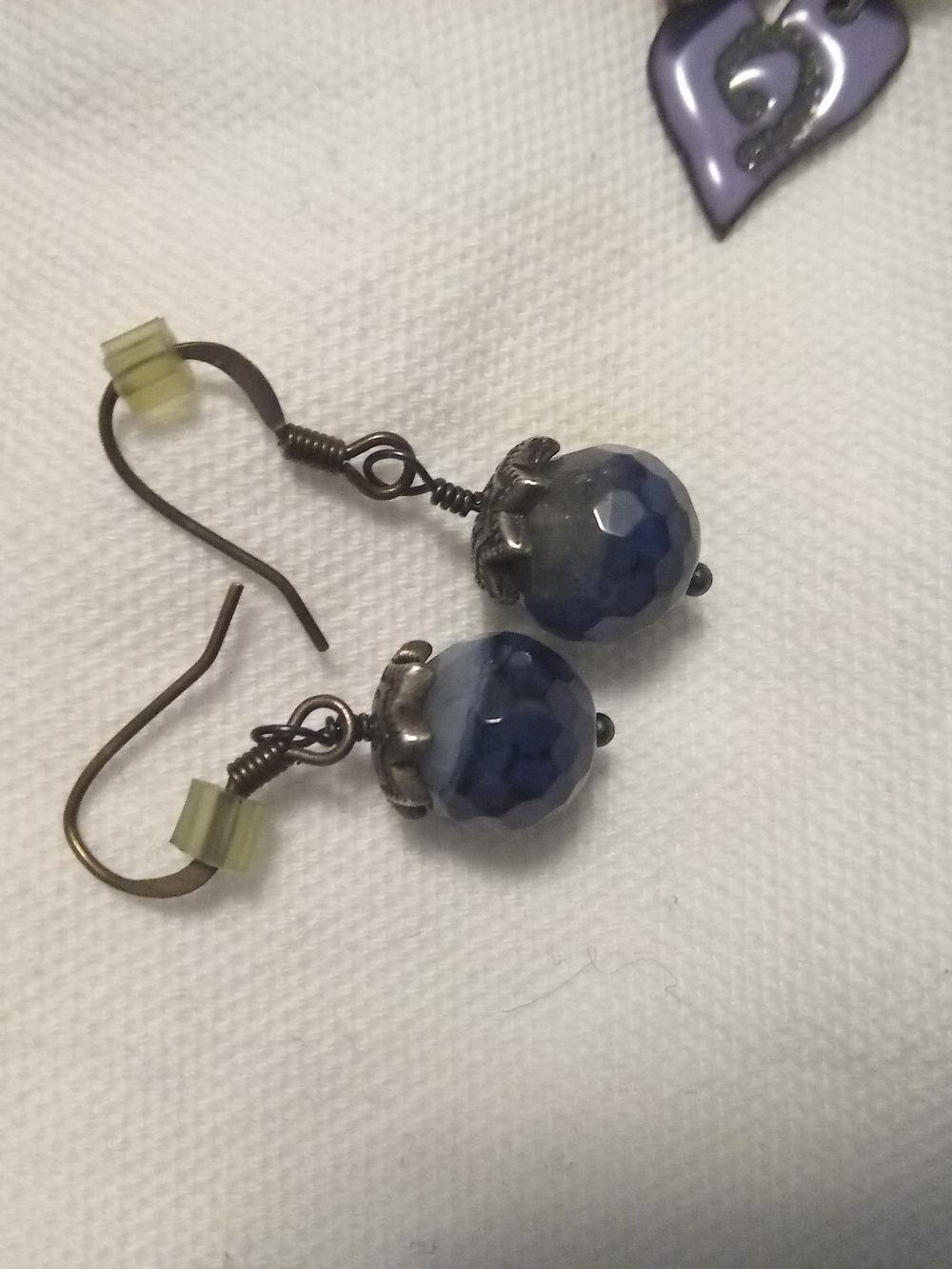 Source Unknown Blue Faceted Bead Drop Earrings with Antique-Silver Accents